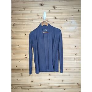 Ibex Sweater Womens Small Blue Ribbed Open Cardigan Wool